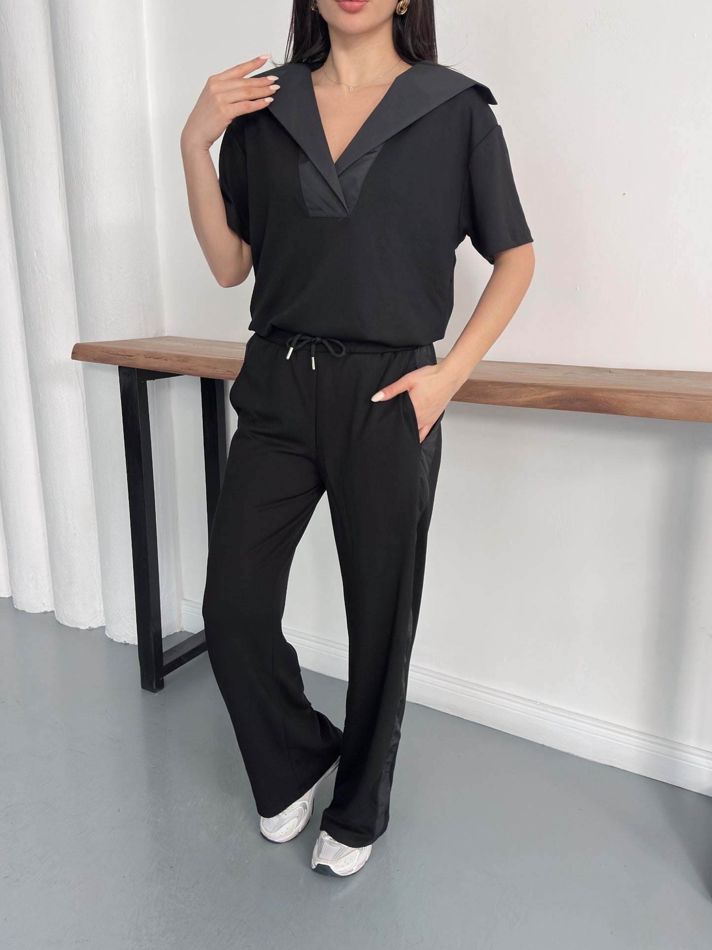 Oversize Spor Şık İkili Takım – V Yaka Geniş Paça