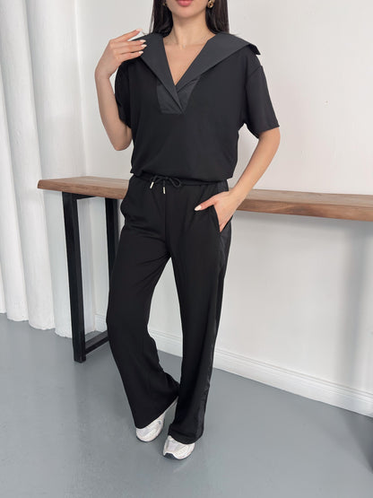 Oversize Spor Şık İkili Takım – V Yaka Geniş Paça