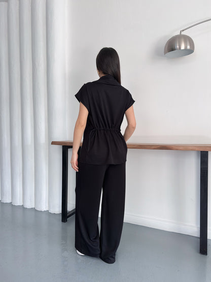 Fermuarlı Yelekli Geniş Paça Pantolon İkili Takım