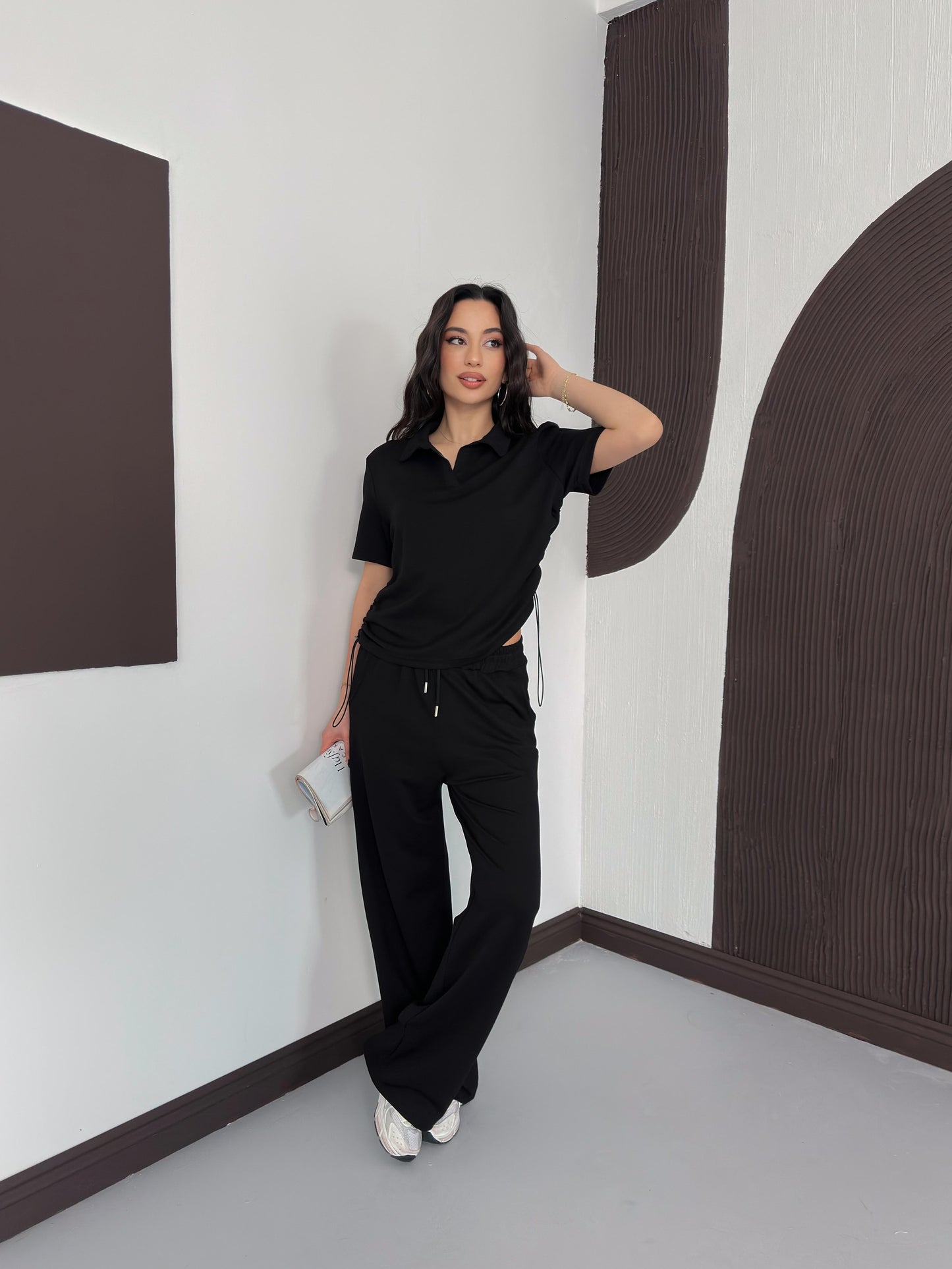 Polo Yaka Stoperli Büzgü Detaylı İkili Takım