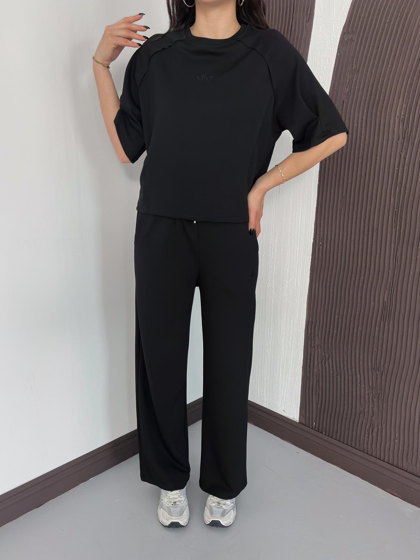 Oversize Bisiklet Yaka İkili Takım