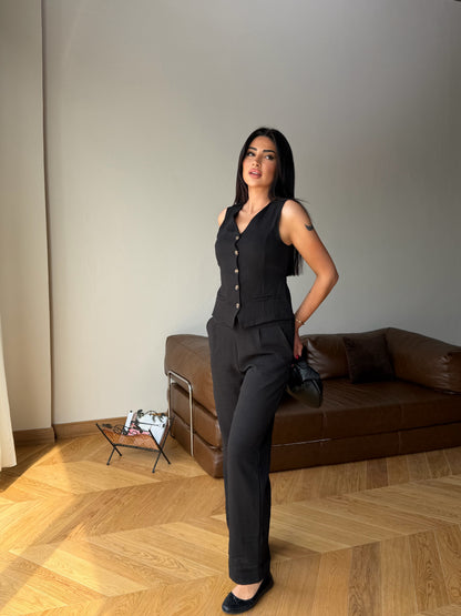 Yazlık Yelekli Palazzo Pantolon Şık Takım