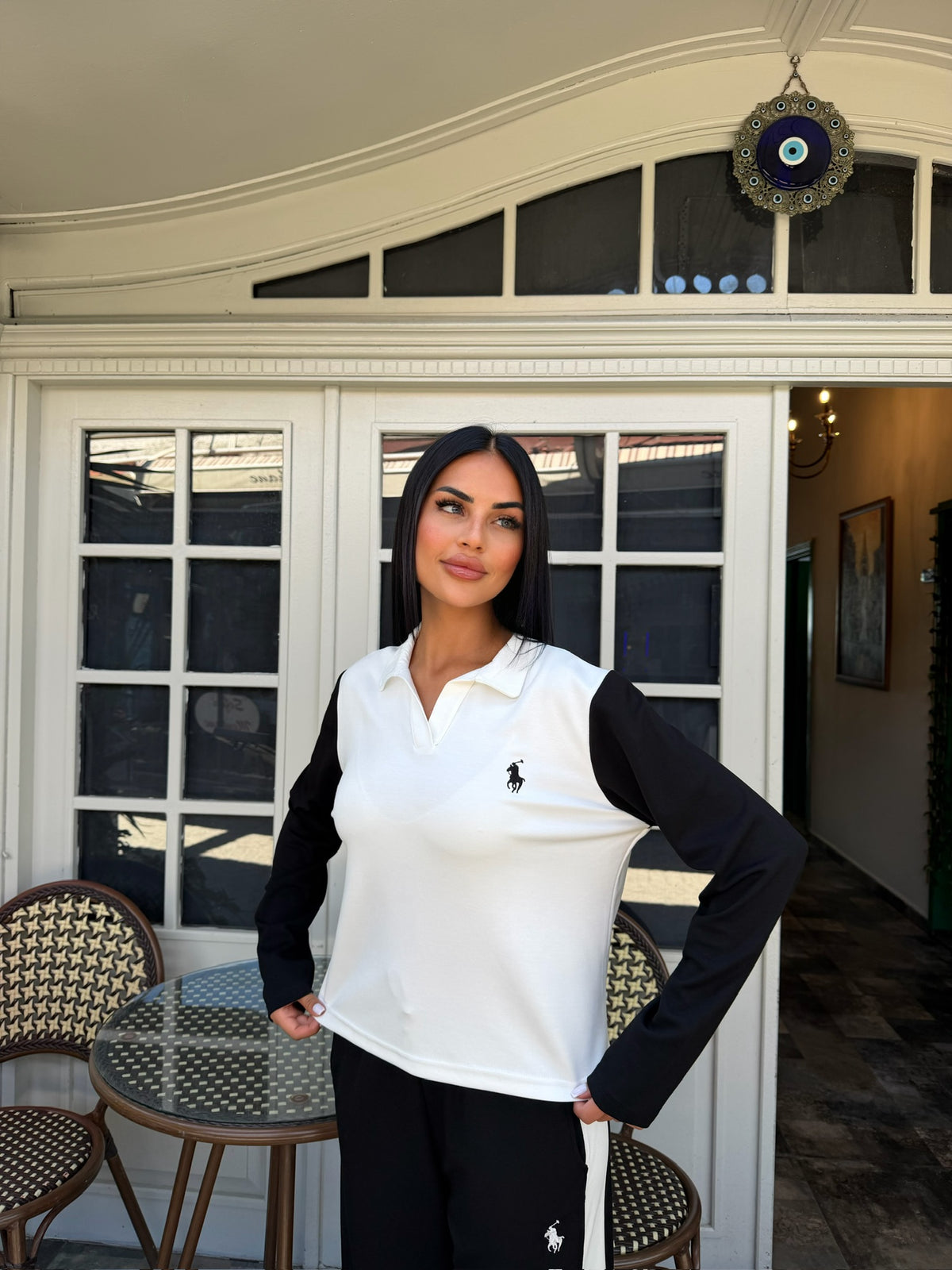 Polo Yaka Şerit Detaylı Bol Paça İkili Takım