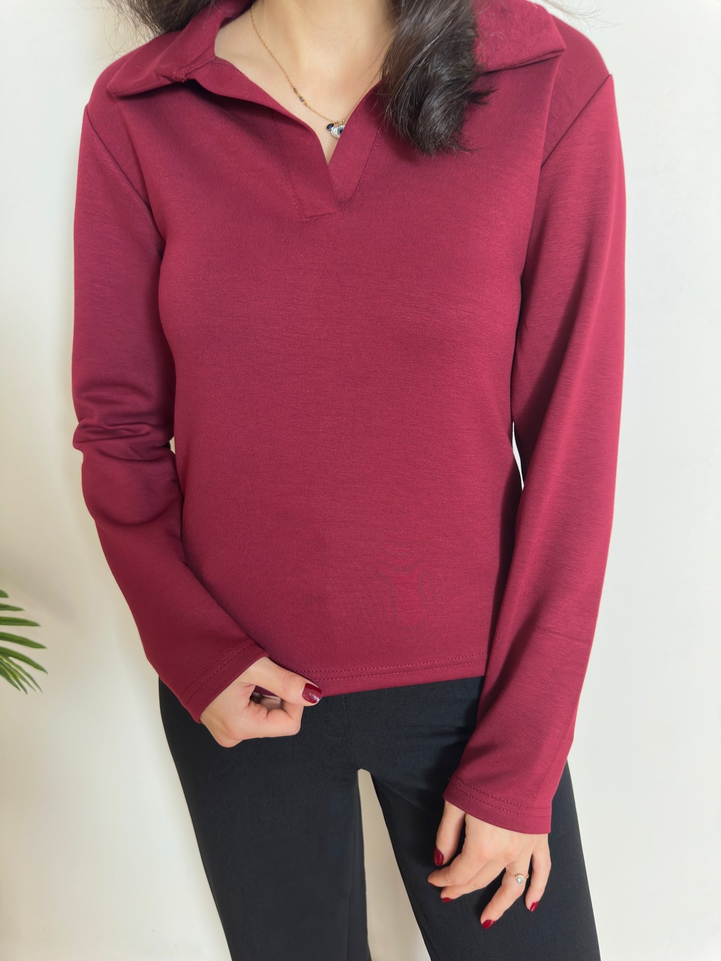 Uzun Kollu Polo Yaka Modal Bluz