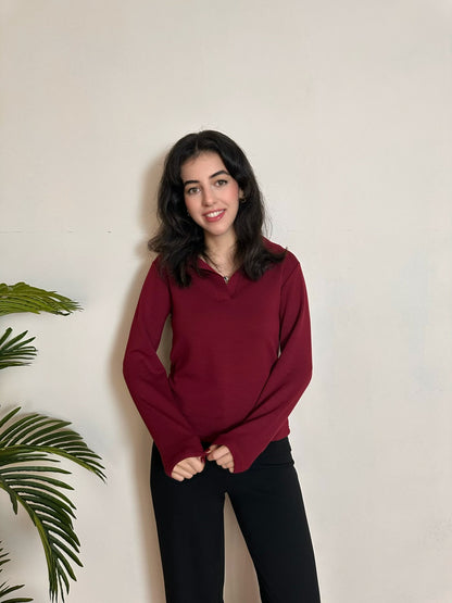 Uzun Kollu Polo Yaka Modal Bluz