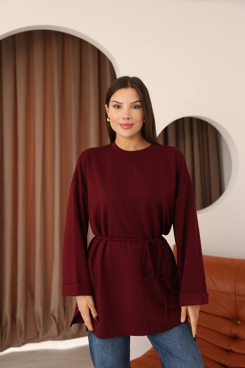 Kuşak Detaylı Dökümlü Modal Basic Tunik