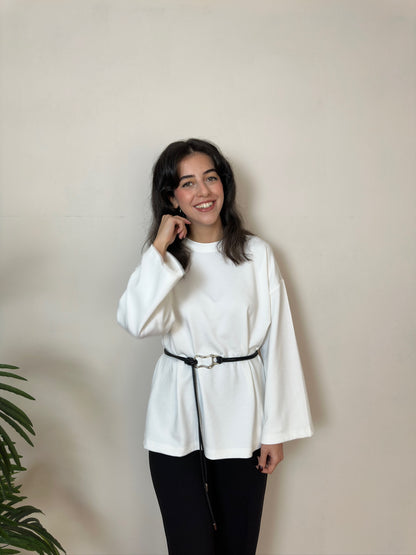 Beyaz Yumuşak Dokulu Oversize Sweatshirt