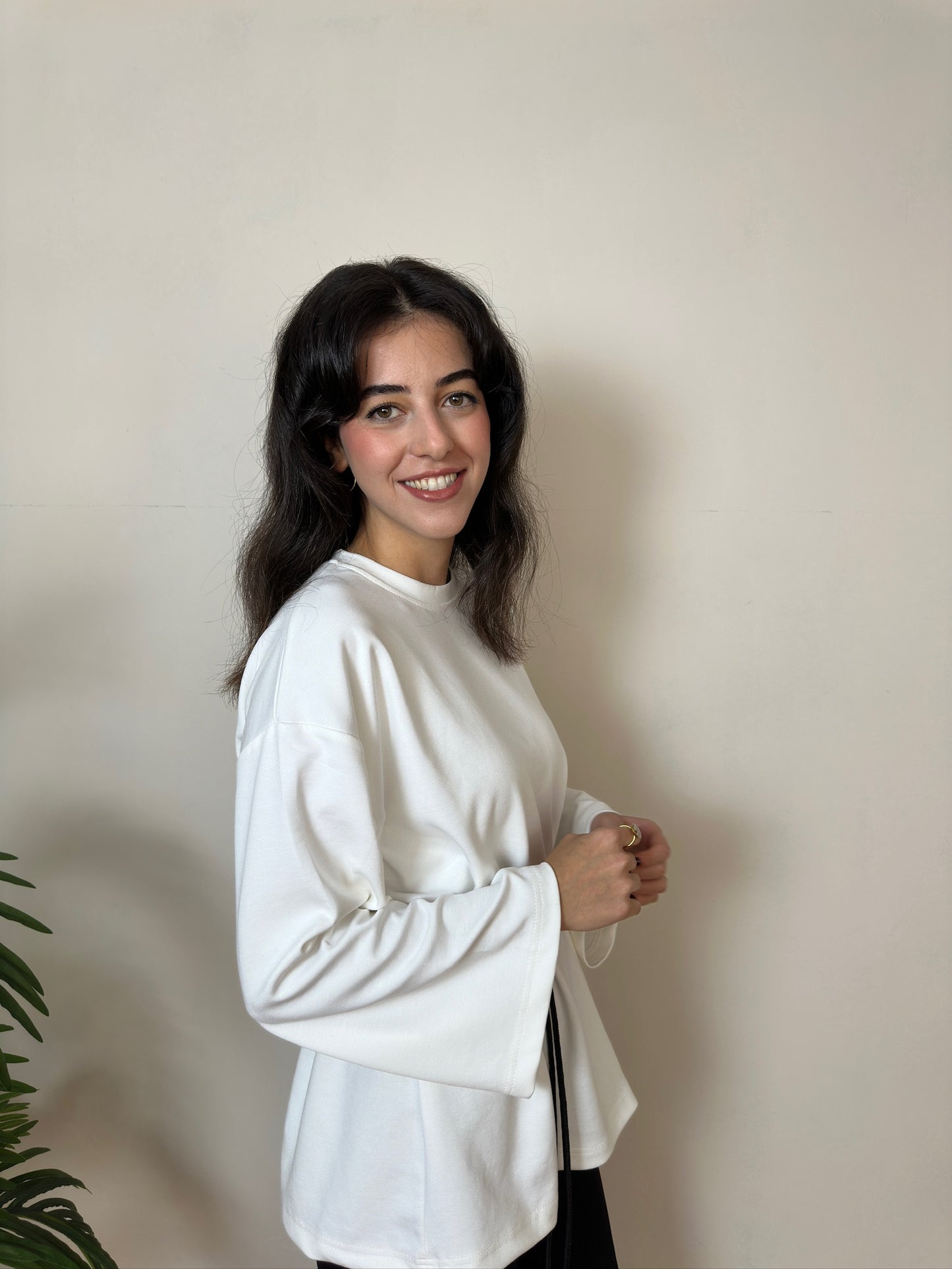 Beyaz Yumuşak Dokulu Oversize Sweatshirt