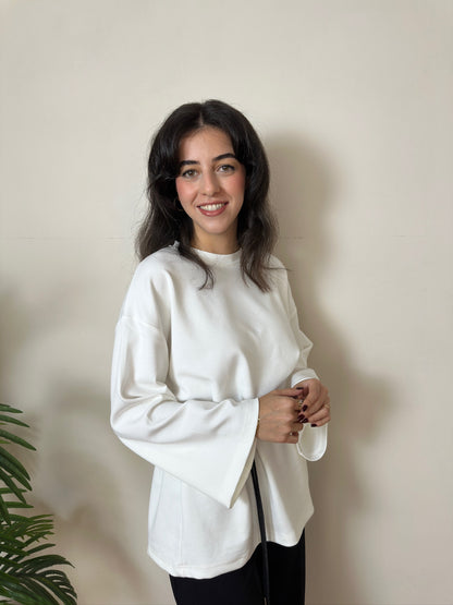 Beyaz Yumuşak Dokulu Oversize Sweatshirt