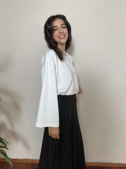 Beyaz Yumuşak Dokulu Oversize Sweatshirt