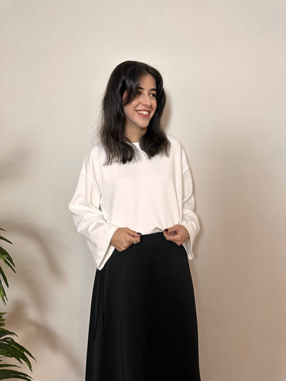 Beyaz Yumuşak Dokulu Oversize Sweatshirt