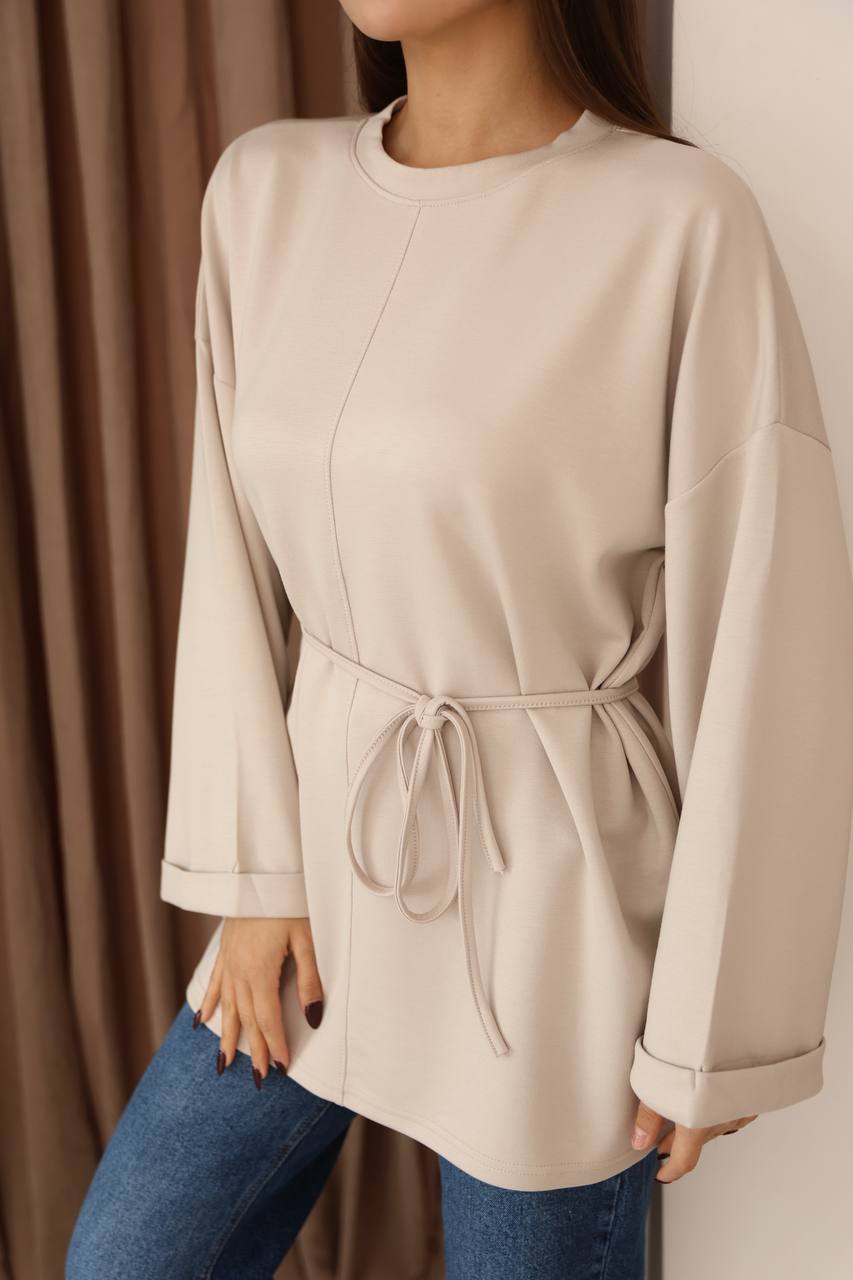 Kuşak Detaylı Dökümlü Modal Basic Tunik