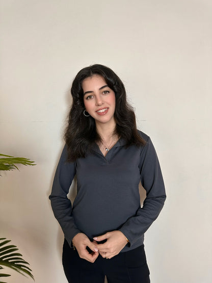 Uzun Kollu Polo Yaka Modal Bluz