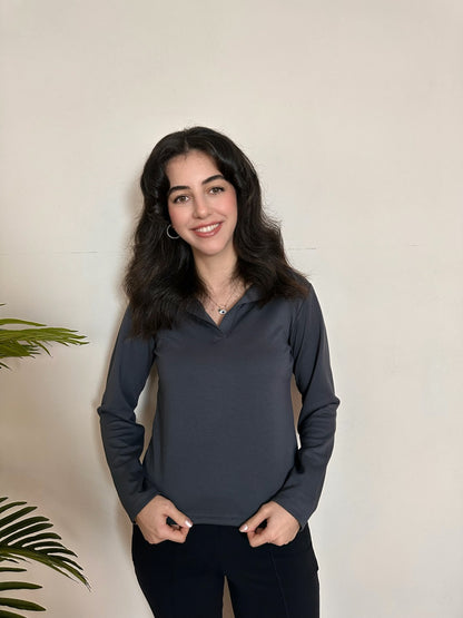 Uzun Kollu Polo Yaka Modal Bluz