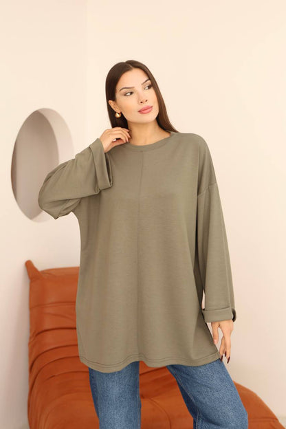 Kuşak Detaylı Dökümlü Modal Basic Tunik