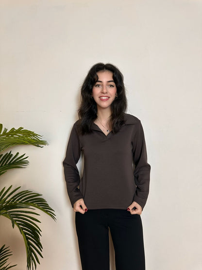 Uzun Kollu Polo Yaka Modal Bluz