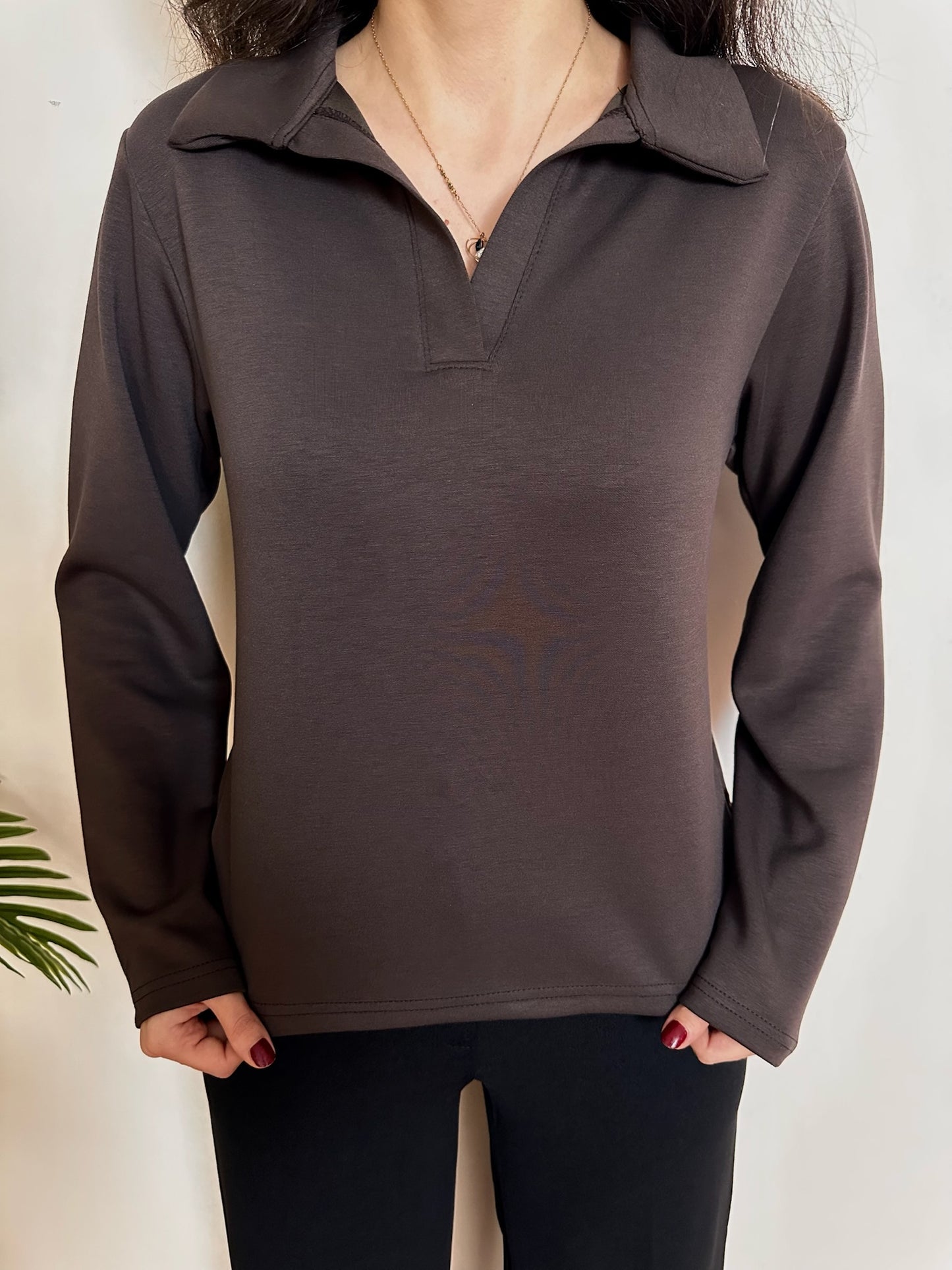 Uzun Kollu Polo Yaka Modal Bluz