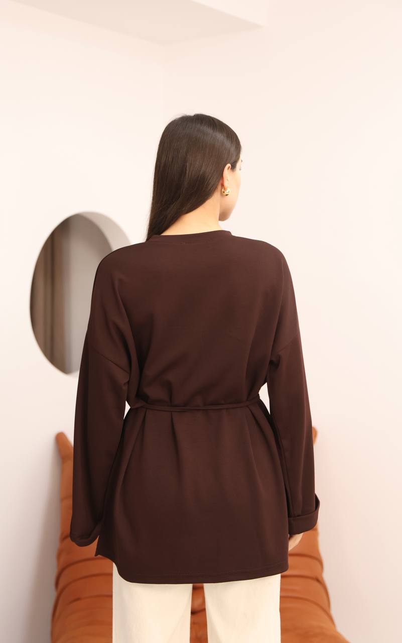 Kuşak Detaylı Dökümlü Modal Basic Tunik