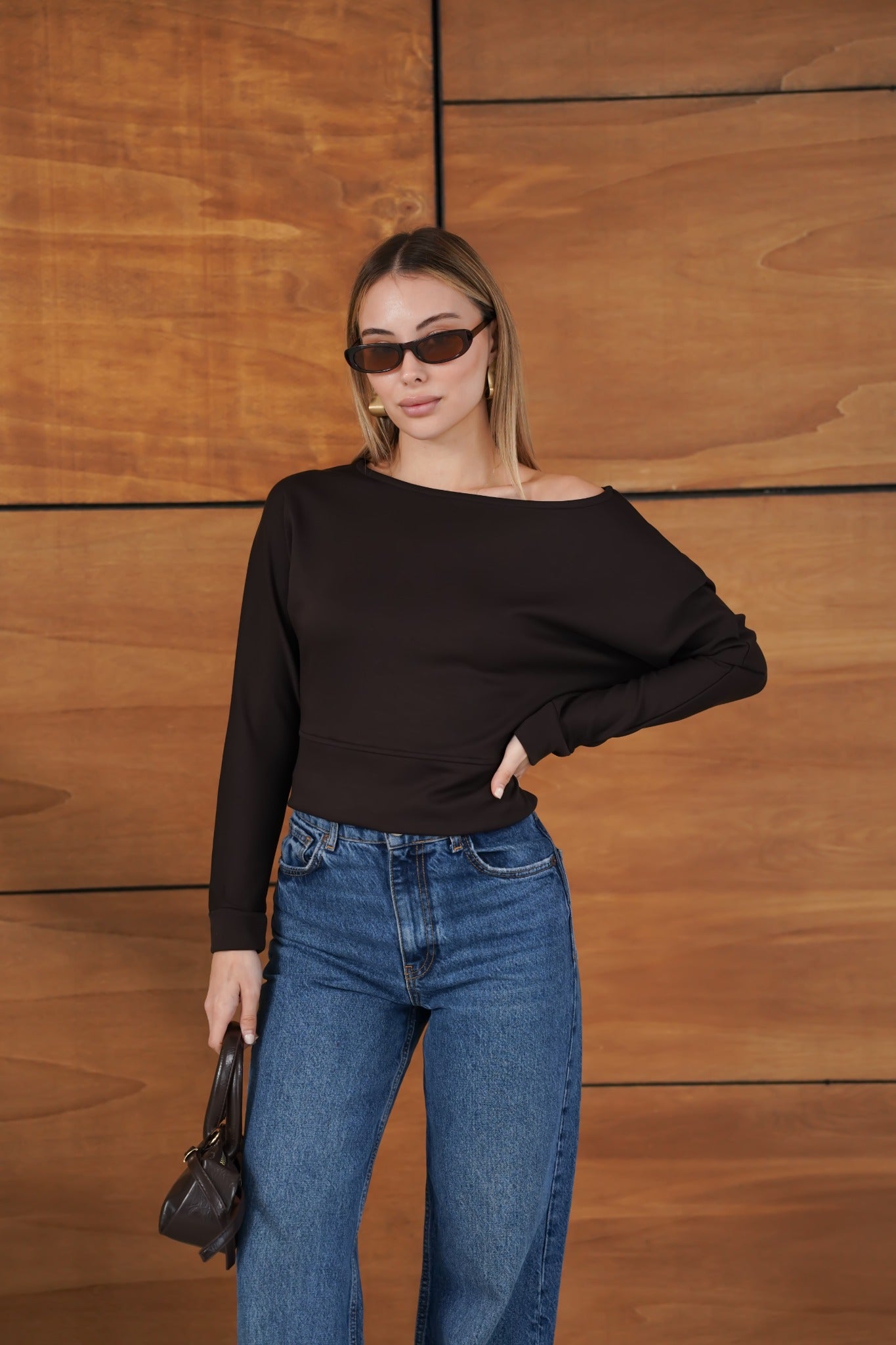 Kayık Yaka Uzun Kollu Basic Modal Bluz