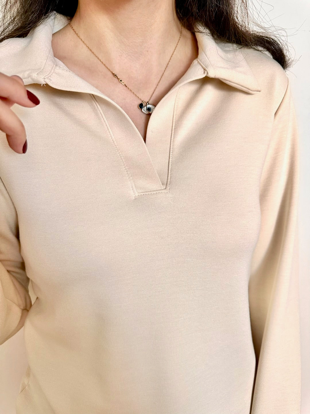 Uzun Kollu Polo Yaka Modal Bluz