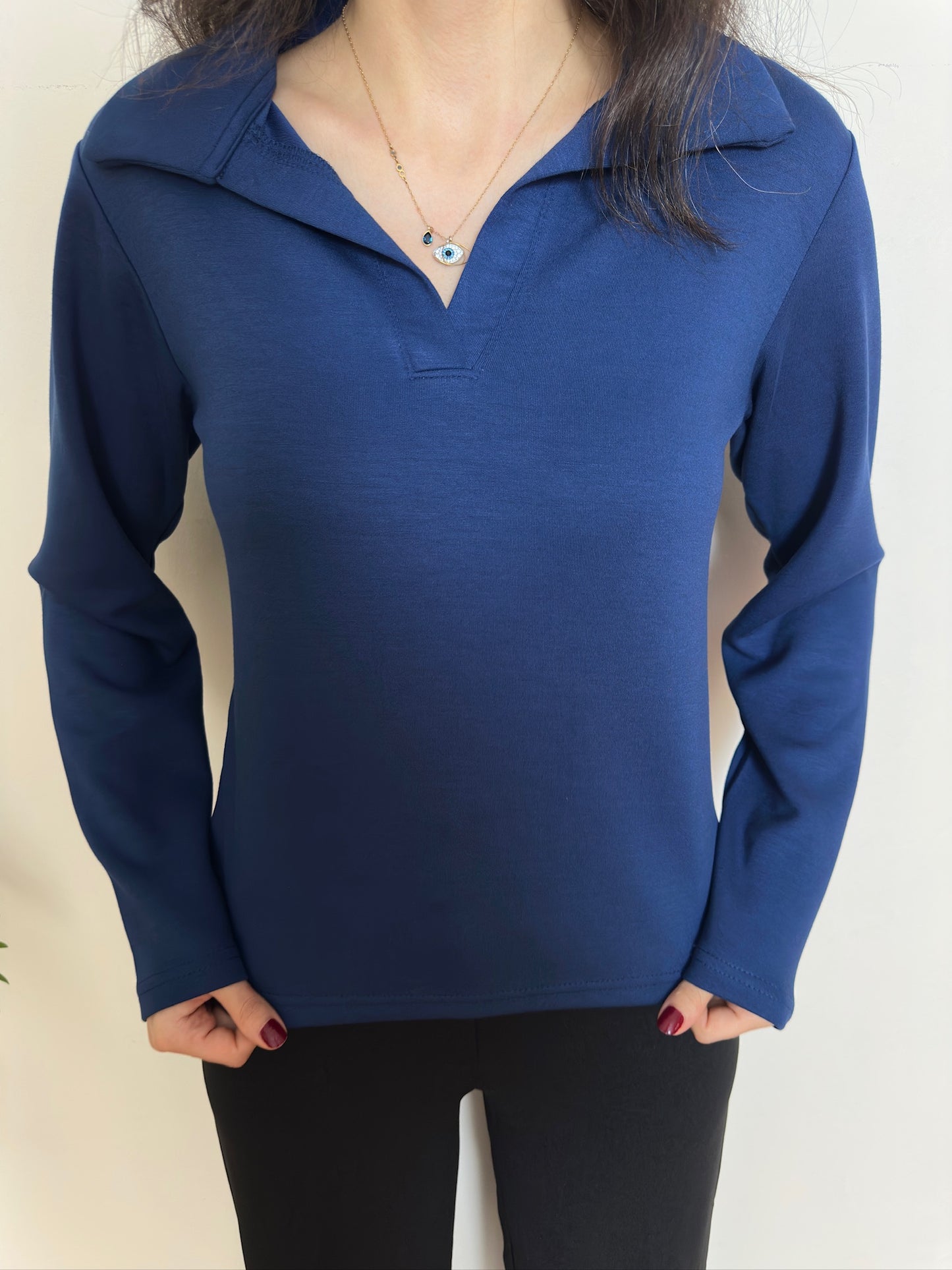 Uzun Kollu Polo Yaka Modal Bluz