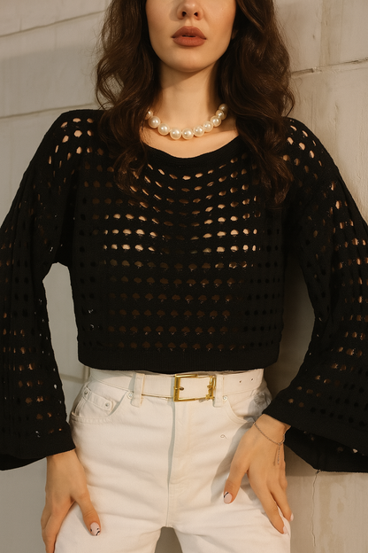 Mevsimlik Ajurlu Crop Bluz