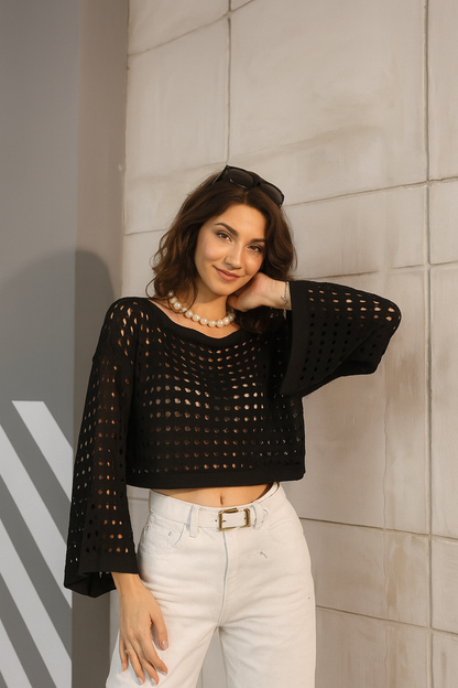 Mevsimlik Ajurlu Crop Bluz