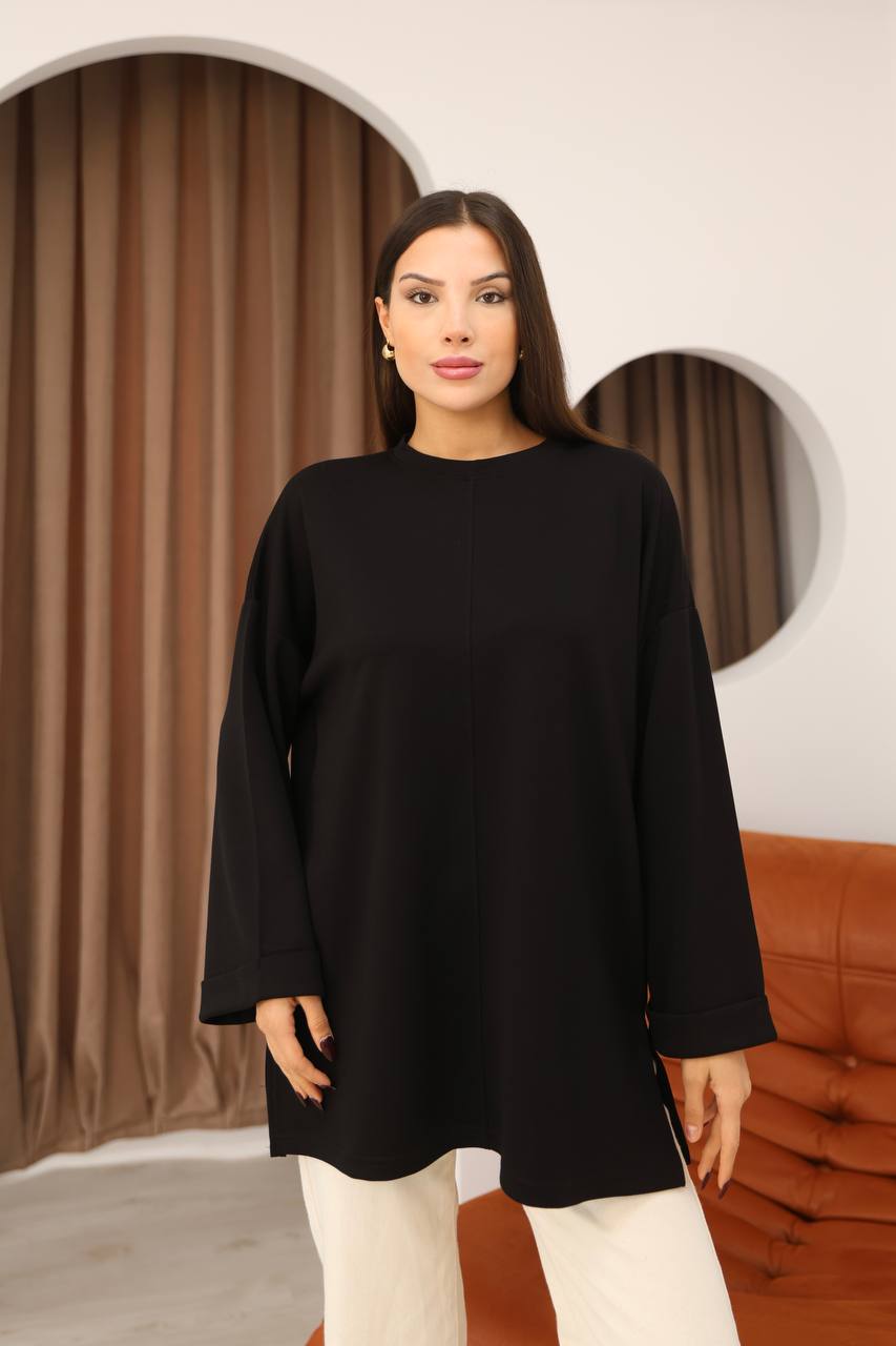 Kuşak Detaylı Dökümlü Modal Basic Tunik