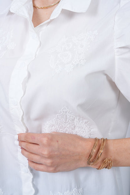 Beyaz Dantel Detaylı Balon Kol Gömlek