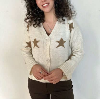 Yıldız Desenli V Yaka Triko Hırka