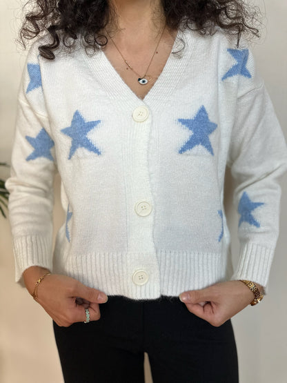 Yıldız Desenli V Yaka Triko Hırka