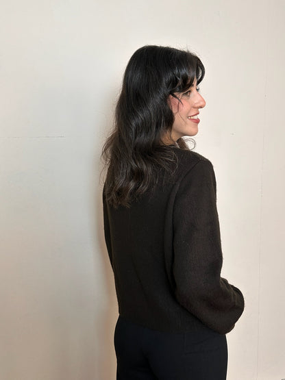 Kahverengi Baklava Desenli Triko Hırka