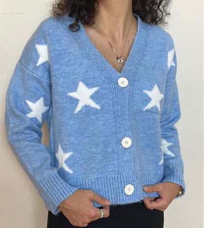 Yıldız Desenli V Yaka Triko Hırka