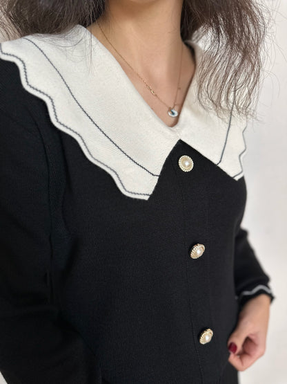 Bebe Yaka Siyah Triko Kazak Piliseli Uzun Etek İkili Takım