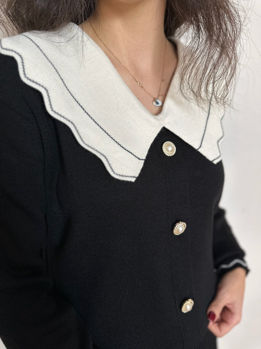 Bebe Yaka İnci Düğmeli Triko Bluz