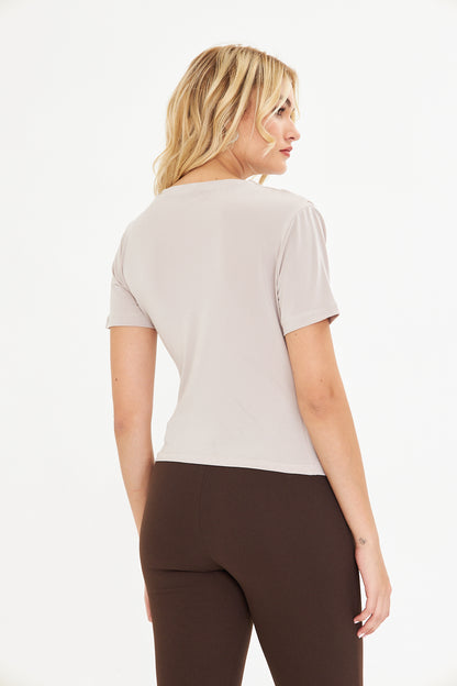 Drape Detaylı Fitted Örme Bluz