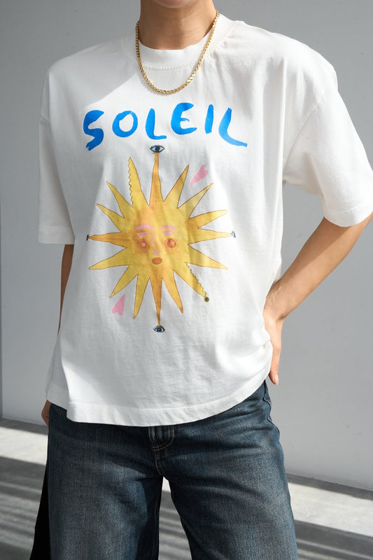 Oversize Soleil Baskılı Pamuk Tişört
