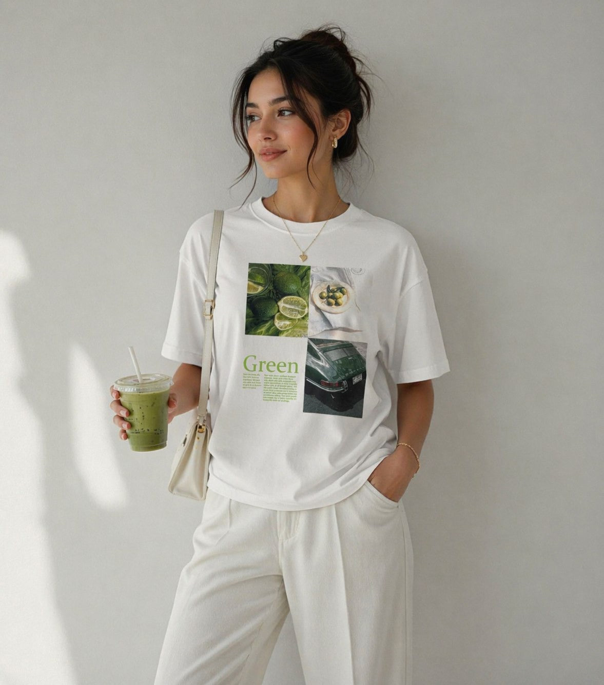 Kadın Oversize Yeşil Baskılı Tişört