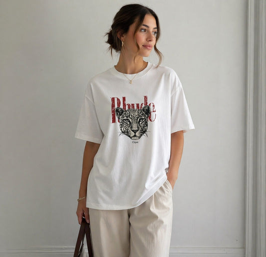 Oversize Leopar Baskılı %100 Pamuk Tişört
