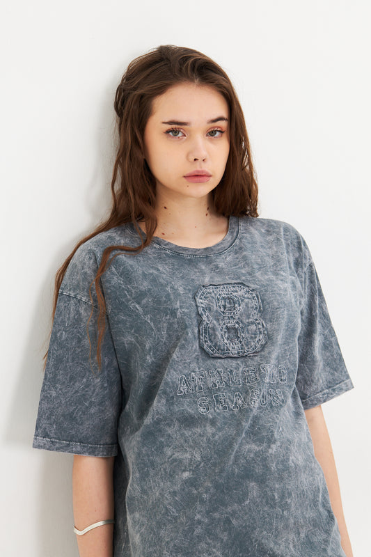 Gri Oversize Yıkamalı Kadın Tişört