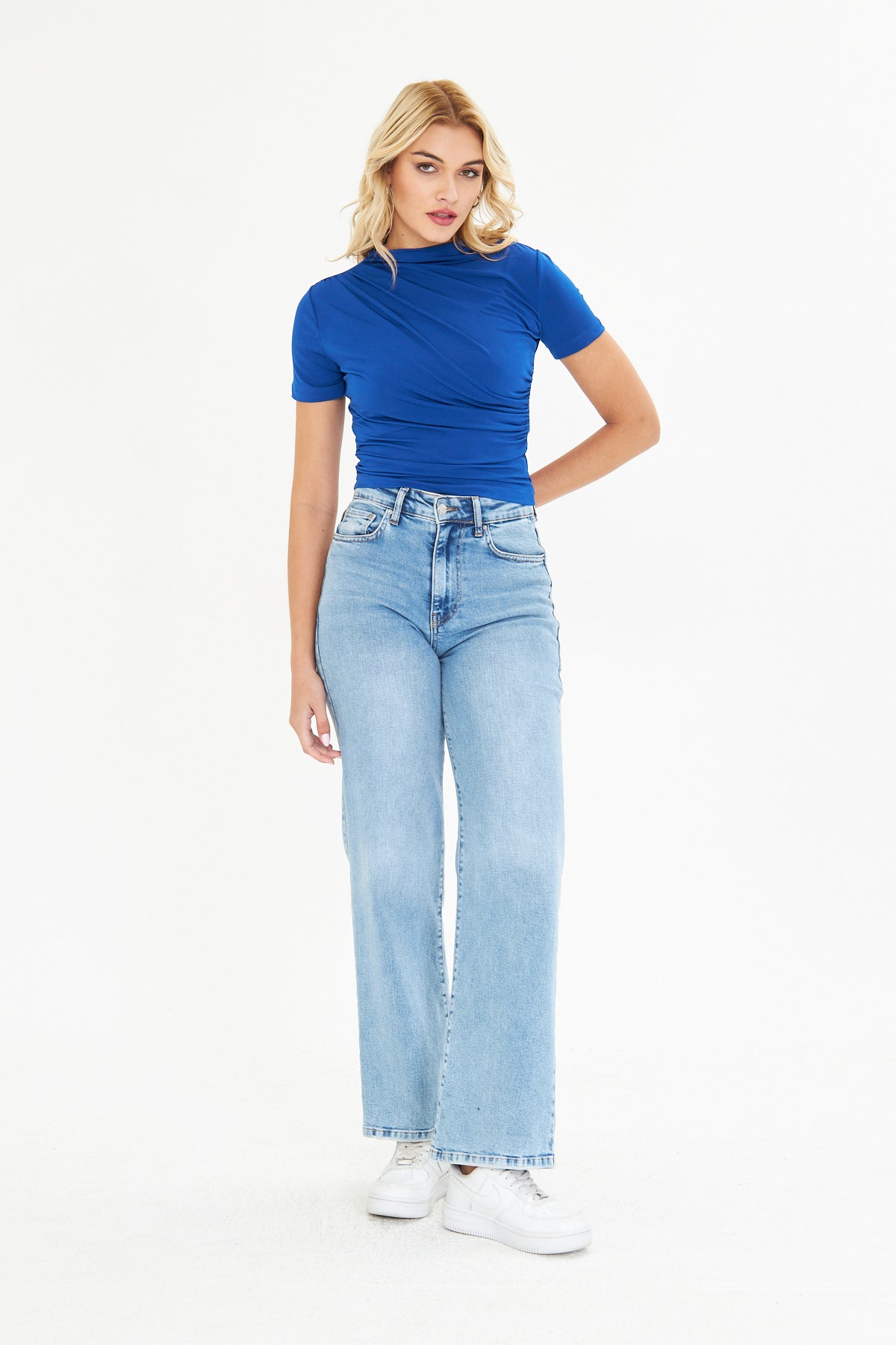 Drape Detaylı Fitted Örme Bluz