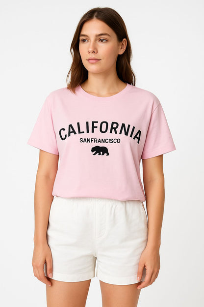 Pembe California Baskılı Tişört