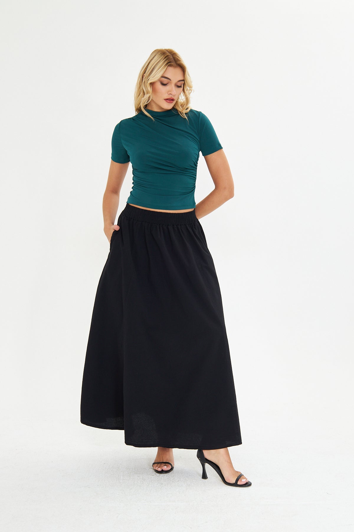 Drape Detaylı Fitted Örme Bluz