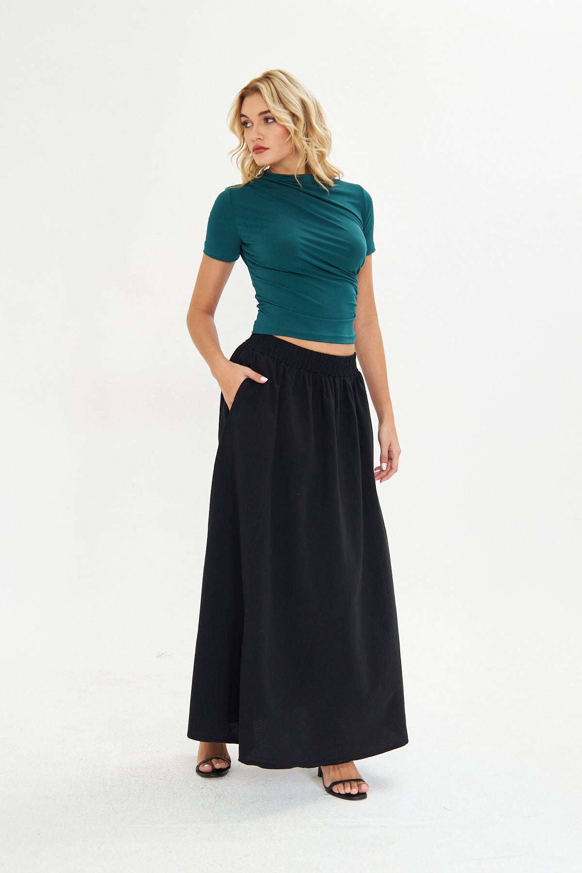 Drape Detaylı Fitted Örme Bluz