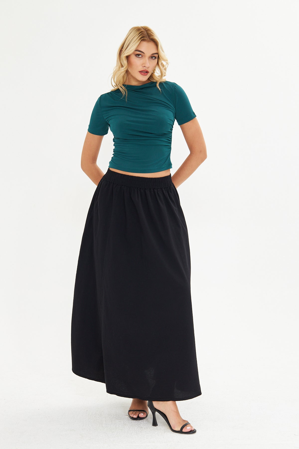 Drape Detaylı Fitted Örme Bluz