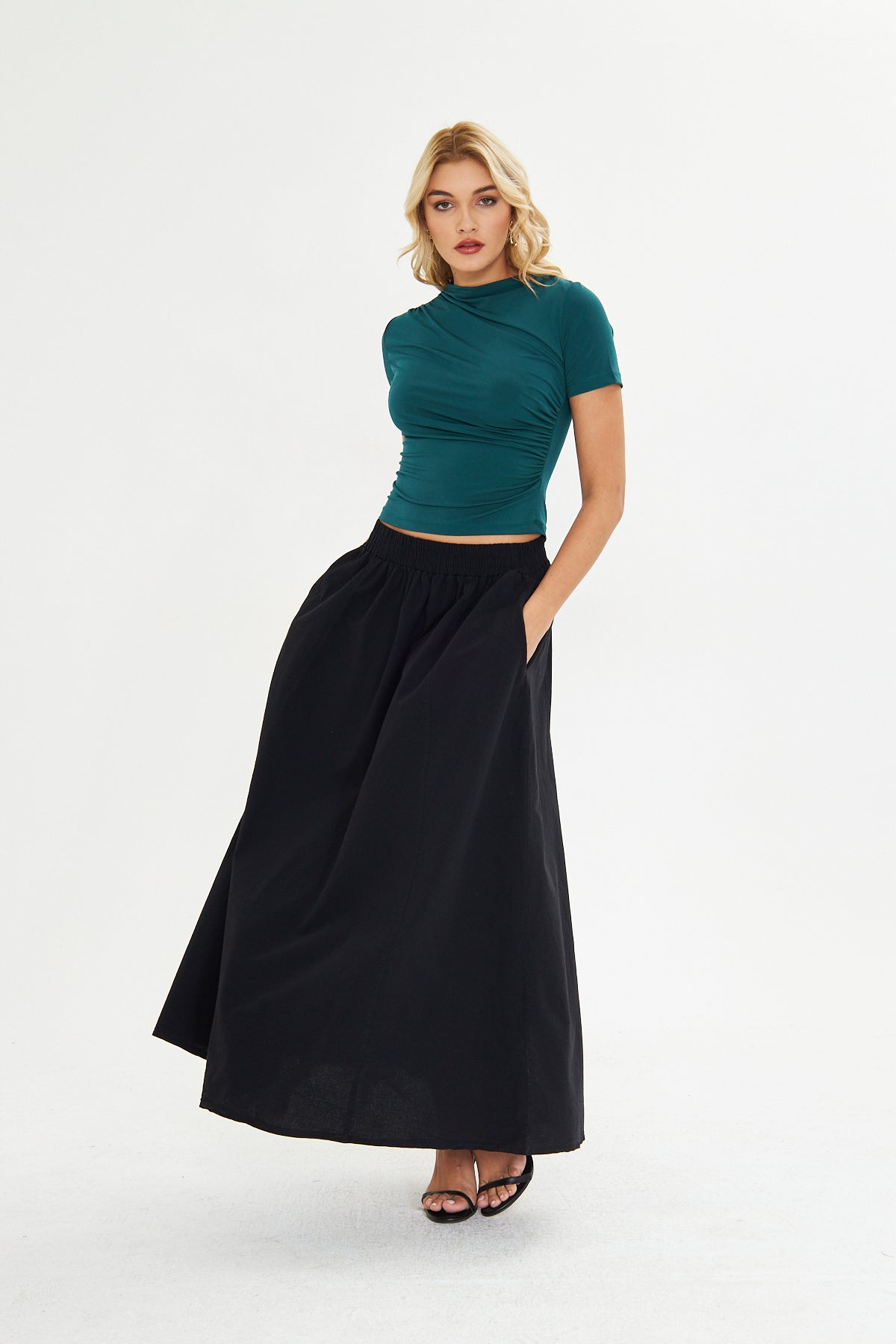 Drape Detaylı Fitted Örme Bluz