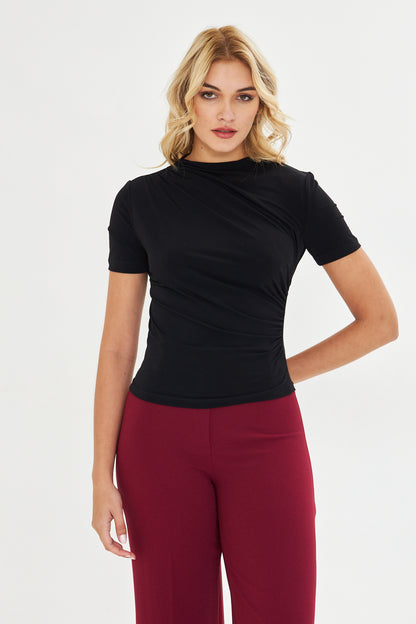 Drape Detaylı Fitted Örme Bluz