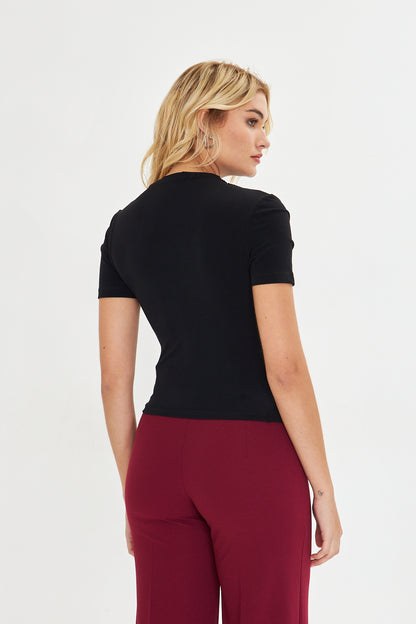 Drape Detaylı Fitted Örme Bluz