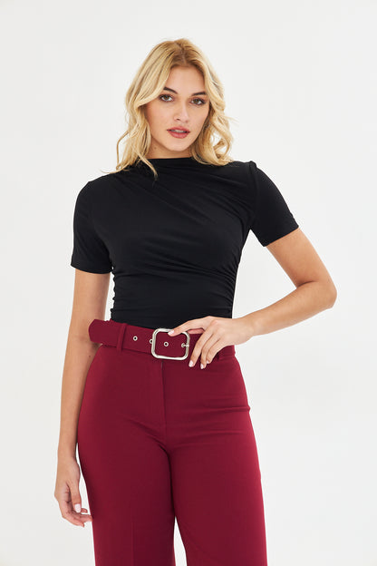 Drape Detaylı Fitted Örme Bluz