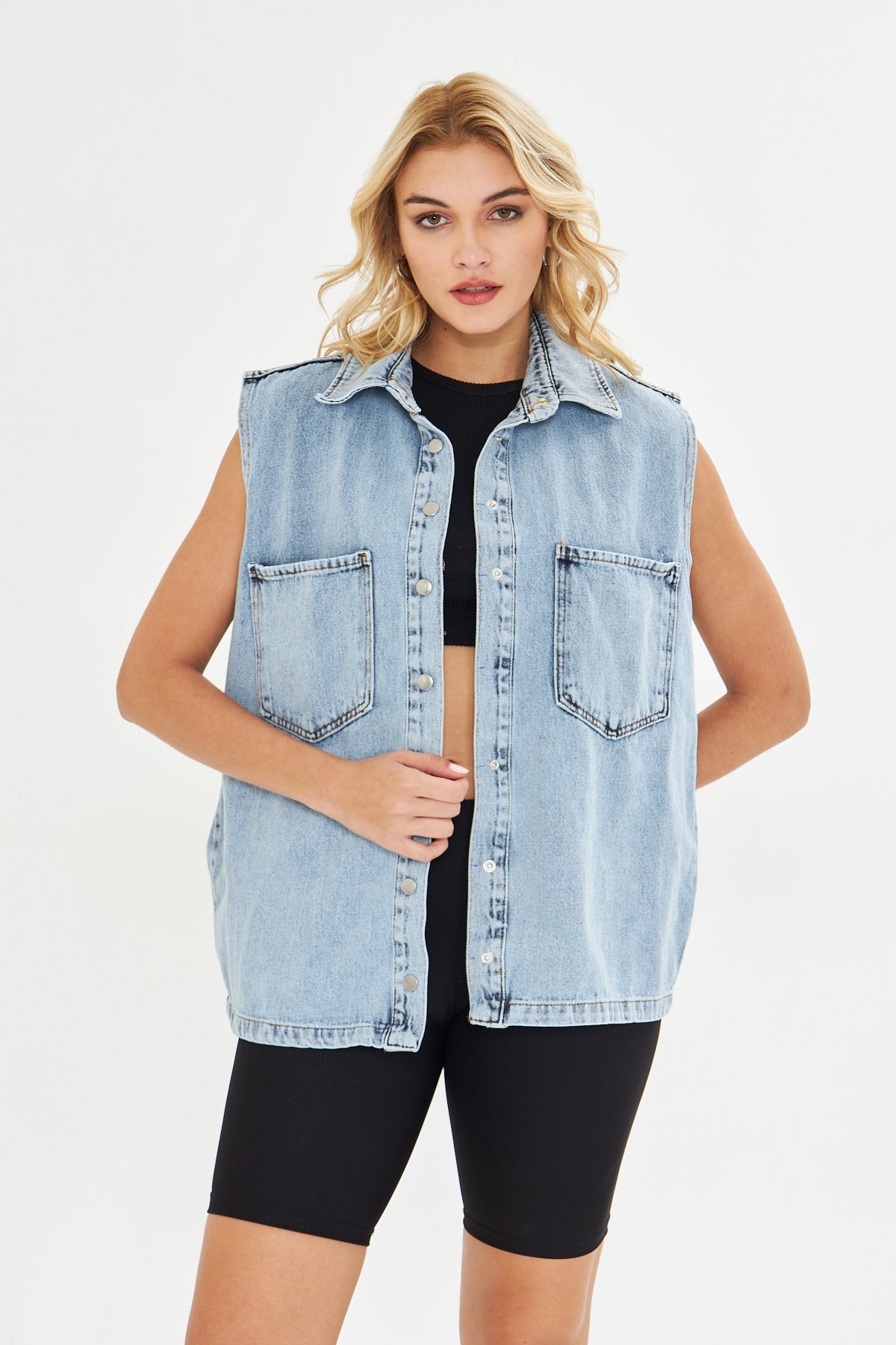 Buz Mavisi Boyfriend Denim Yelek